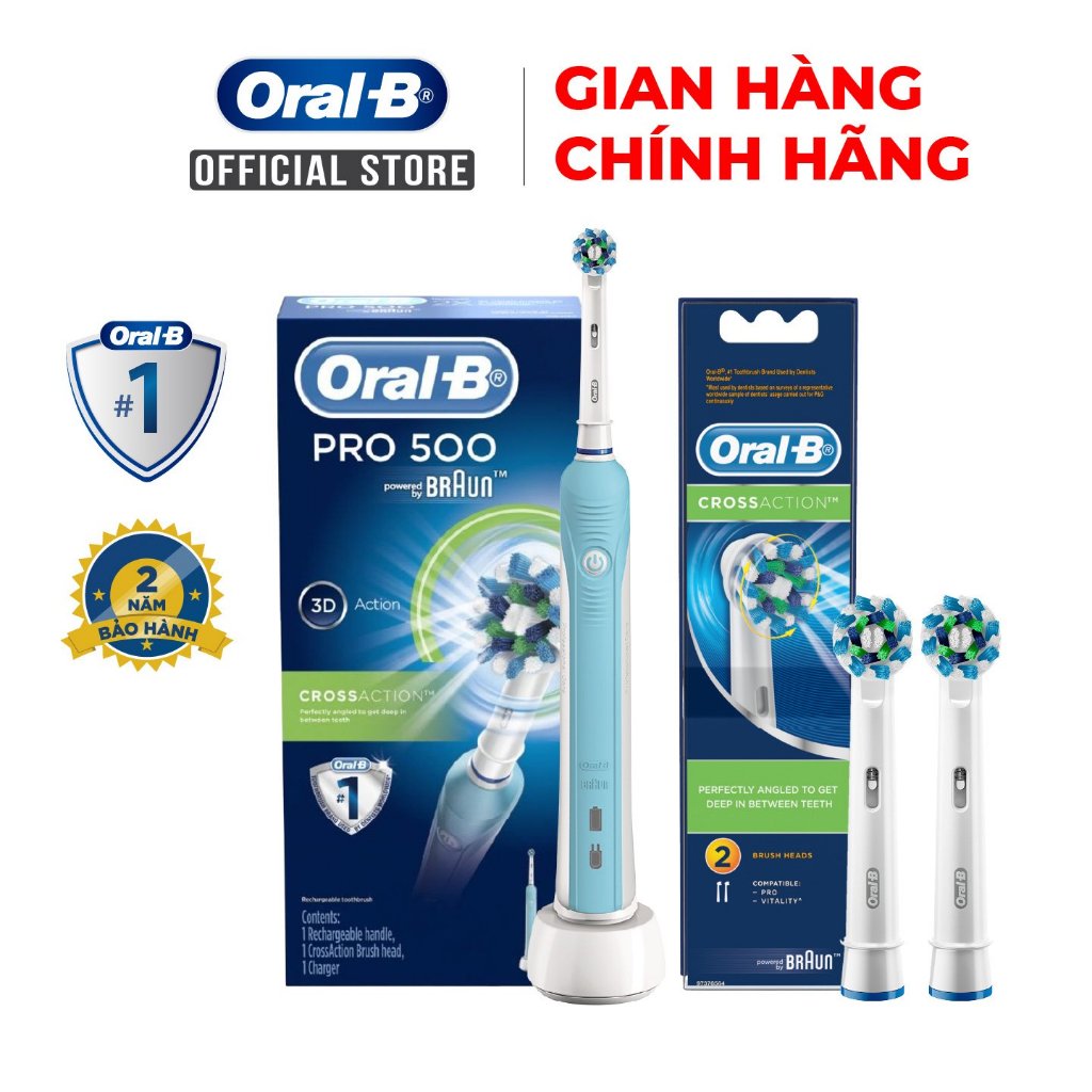 Livestream Combo Bàn chải đánh răng điện Oral-B Pro 500 D16.513 và Đầu