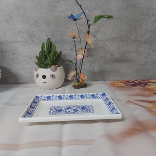 Đĩa chữ nhật kiểu cổ điển hoa xanh Melamine A5 cao cấp
