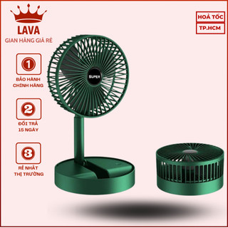 Quạt tích điện để bàn mini Super gấp gọn có thể kéo dài 3 tốc độ gió xoay 360 cổng sạc usb tiện dụng, bảo hành 1 tháng