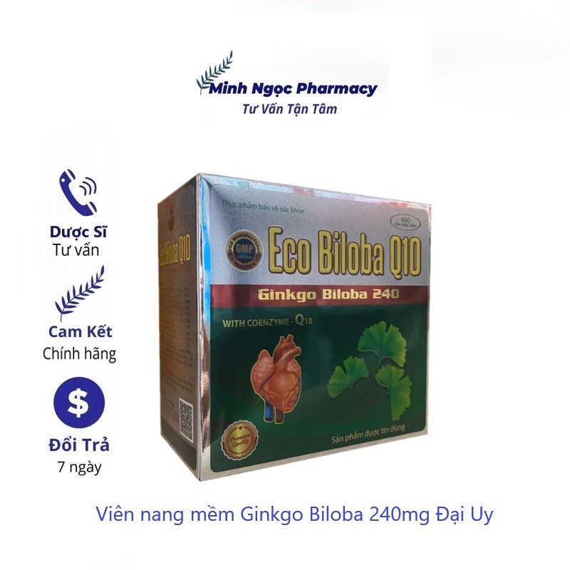 Hộp 100 viên nang mềm Ginkgo Biloba 240mg Đại Uy - Bổ não tăng cường hoạt huyết