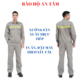  Quần Áo Bảo Hộ Lao Động Công Nhân Kỹ Sư Nam Nhiều Ngành Nghề Màu Ghi Vàng Có Phản Quang Vải Kaki Đủ Size - DN03 