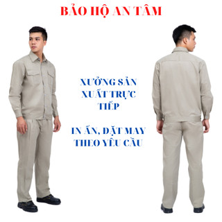 Quần Áo Lao Động Công Nhân Nam Sửa Xe, Xây Dựng, Làm Nông Màu Ghi Vàng Vải Kaki Dày Dặn Đủ Size