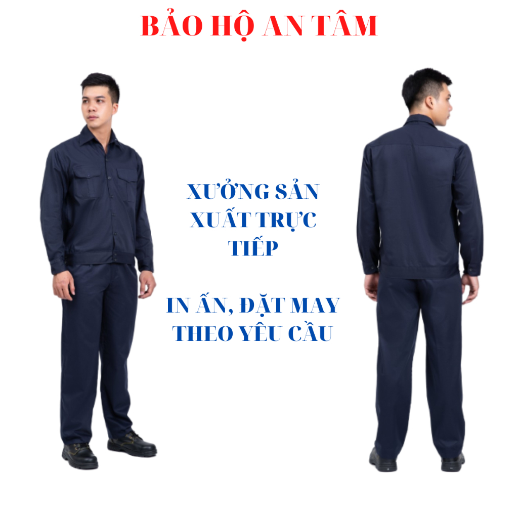 Quần Áo Bảo Hộ Lao Động Công Nhân Nam Màu Xanh Đen Vải Kaki Đủ Size - DN09