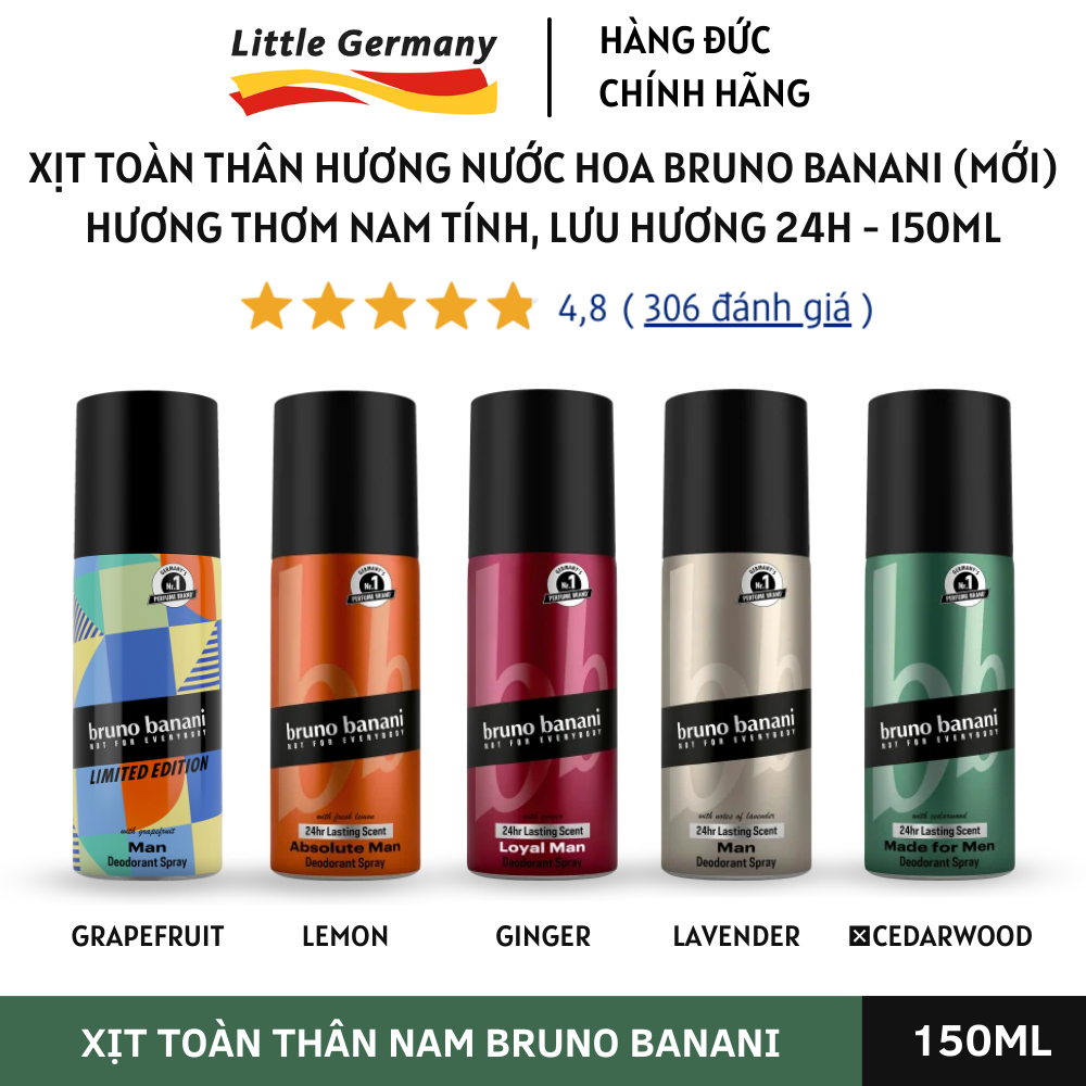 Xịt toàn thân nam hương nước hoa Bruno Banani 150ML - Hương thơm nước hoa nam tính, lưu hương đến 24