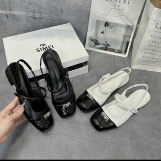 giày búp bê nữ bít mũi hở gót 2f gắn chữ miiu đá OH105