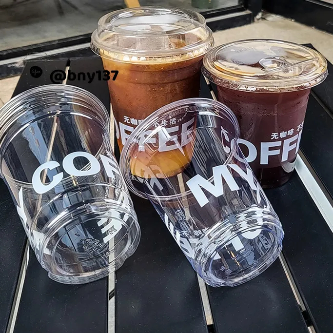 [ Lốc 100 ly + nắp ] Ly pet in chữ Coffee xinh