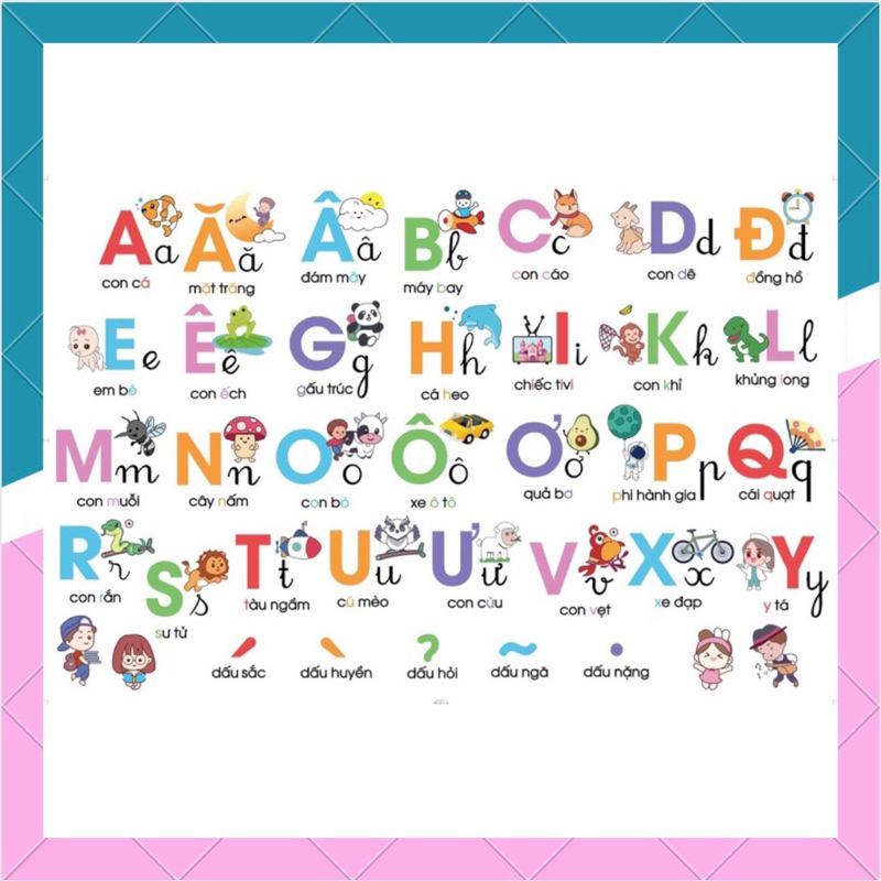 Decal dán tường bảng chữ cái tiếng việt chữ in hoa và viết thường cho bé