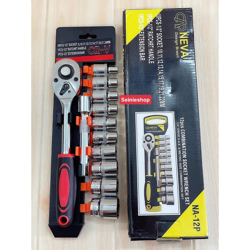 8-22 Bộ khẩu 1/2 tay tự động 12 chi tiết bộ tuyp cần tự động 1/2