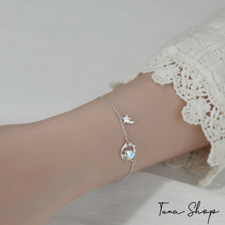Lắc tay Bạc nữ gắn đá trăng sao đổi màu cao cấp, Vòng tay bạc đính đá charm ngôi sao TUNA SILVER, CAM KẾT CHUẨN BẠC