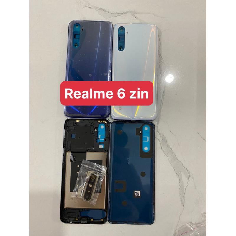 vỏ realme 6 zin (lưng + sườn giữa khay sim kính cam)