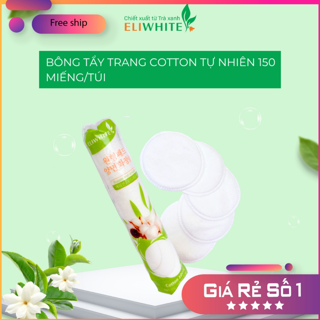 ELIWHITE bông tẩy trang cao cấp 150 miếng.