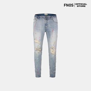 Quần Skinny Jeans Nam FNOS Streetwear Màu Xanh Vẩy Sơn Có Zip Z20 - Local Brand Chính Hãng