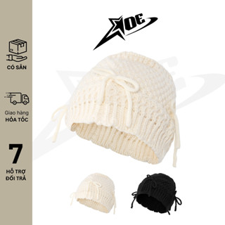 (Có sẵn) AOE STUDIO - Mũ len beanie nữ Y2K mũ đan móc đính nơ nón giúp giữ ấm màu đông phong cách dễ thương đi Đà Lạt