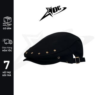 (Có sẵn) AOE STUDIO - Mũ nồi Beret cao cấp chất nón kaki đen phối nút phong cách Y2K cá tính dành cho nữ