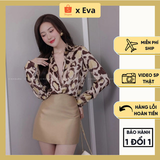 Áo sơ mi nữ lụa họa tiến vằn nâu, sơ mi nữ dài tay