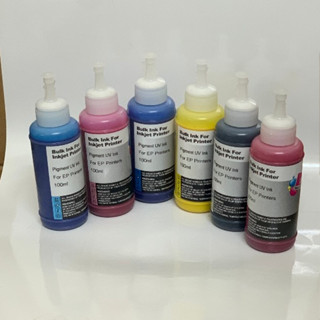 Bộ 6 chai mực dầu pigment uv loại 100ml cho máy in epson L805,L8050,L1800,L18050,T60,T50,1390,1430.v.v.