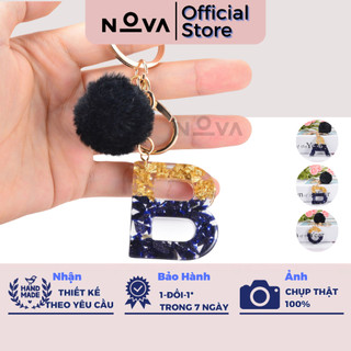 Móc khóa chữ cái NOVA KMC03 , Móc khóa handmade NOVA bằng Epoxy Resin tua rua màu xanh nhạt thời trang độc đáo