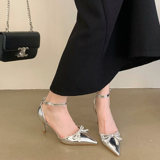 Giày cao gót mũi nhọn sang chảng, cao gót nữ 7-8p thắt nơ xinh shoes dép (nên LÙI 1 size) mã C45