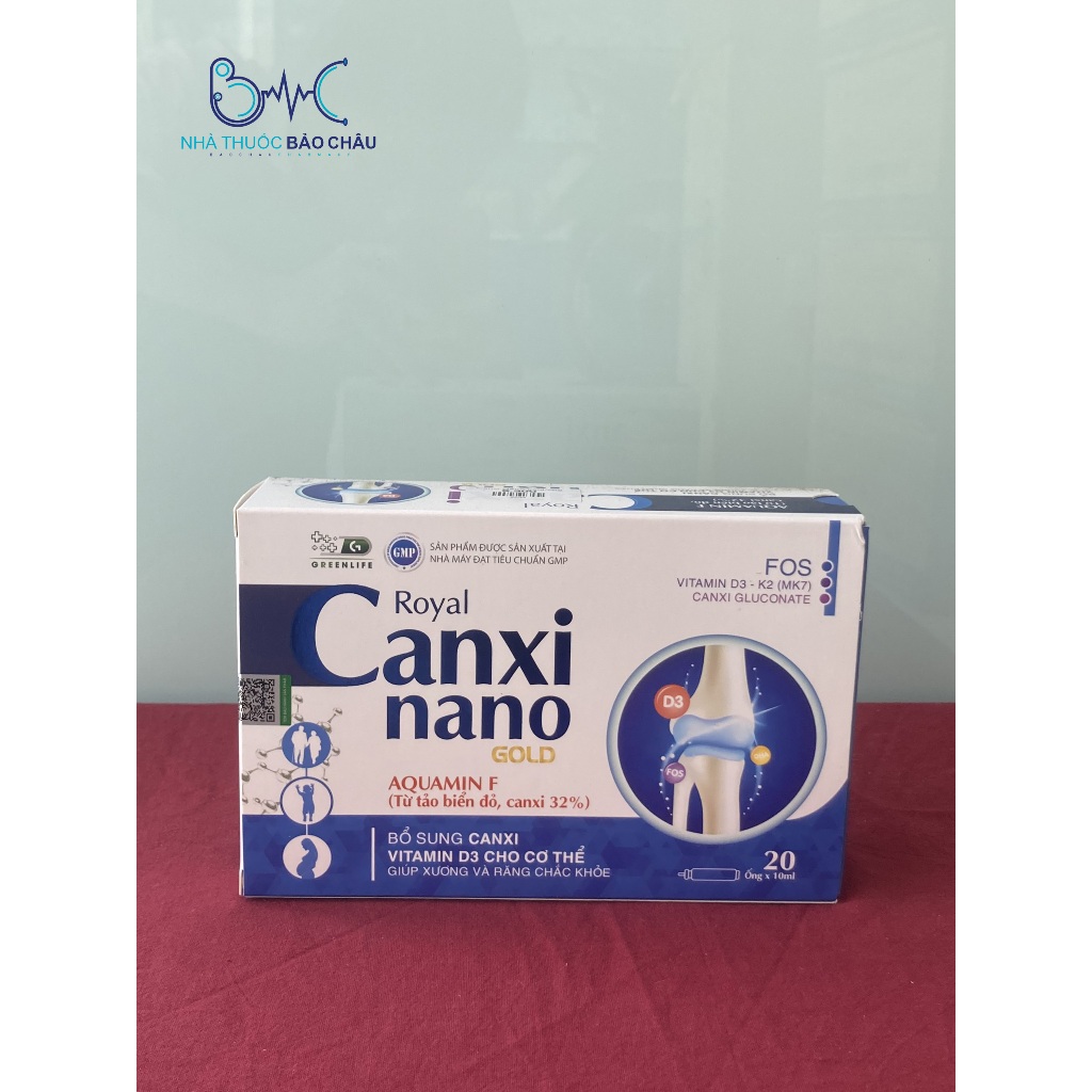 Sản phẩm bổ sung canxi, vitamin D3 royal CANXI NANO gold (20 ống X 10ml)