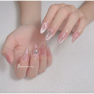 Mẫu nail mắt mèo kim cương gắn nơ thừng, nail box thiết kế, nail hàn