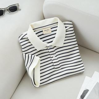  Áo polo Kem sọc Xanh Otis Star, chất liệu Pique, Cotton Spandex 250sgm