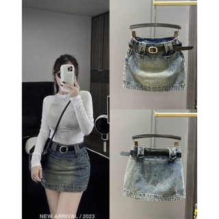 Chân váy jean dáng a viền lai lưng kiểu