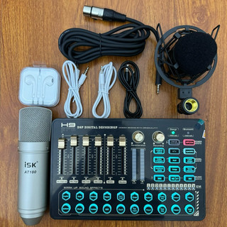 Bộ Mic ISK AT100 Chính Hãng + Sound Card H9 Bản tiếng anh tặng Kèm tai nhét bảo hành 1 năm