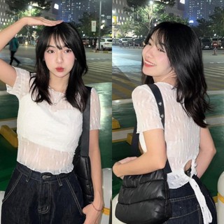 Áo Kiểu Ren Hoa co giãn buộc nơ sau xinh xắn m701