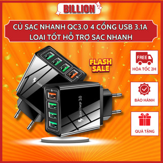Củ sạc nhanh qc3.0 4 cổng usb 3.1a loại tốt hỗ trợ sạc nhanh, không nóng máy