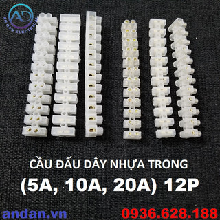 Cầu đấu dây nhựa trong 12 mắt x3-0512 x3-1012 x3-2012 x3-3012, cầu đấu điện trắng 12p 5a 10a 20a 30a