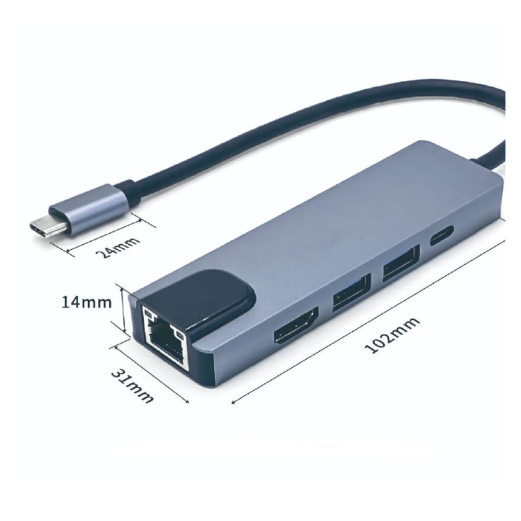 Hub type c, hub usb, hub chia type c to LAN, HDMI, VGA,USB3.0, Green keycap.