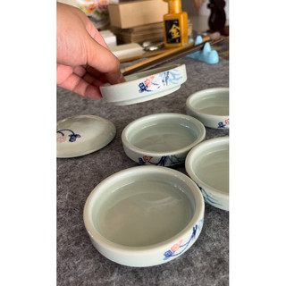 Khay pha màu sứ xanh 5 tầng