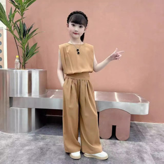 3-14ybé gái mùa hè thể thao thông thường bộ đồ mùa hè mới quần áo bé gái trung và lớn trẻ em không tay quần short 2 bộ