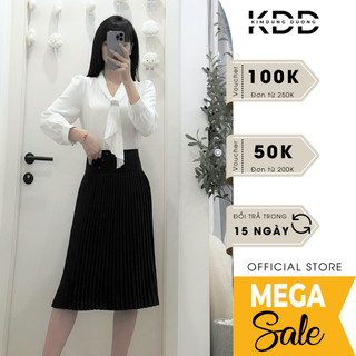 Áo sơ mi cổ nơ đính đá SCOOL chất liệu lụa ý phom dáng suông màu trắng DA02