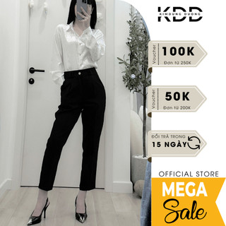 Quần baggy nữ SCOOL kèm đai dáng suông cạp cao basic trơn 3 màu đen nâu be DQ01