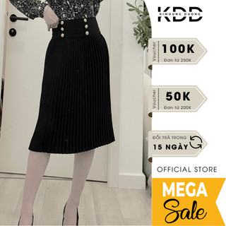 Chân váy xếp ly cúc kim loại SCOOL chất liệu mango 6 khuy Hàn form cạp cao màu đen thời trang DV03