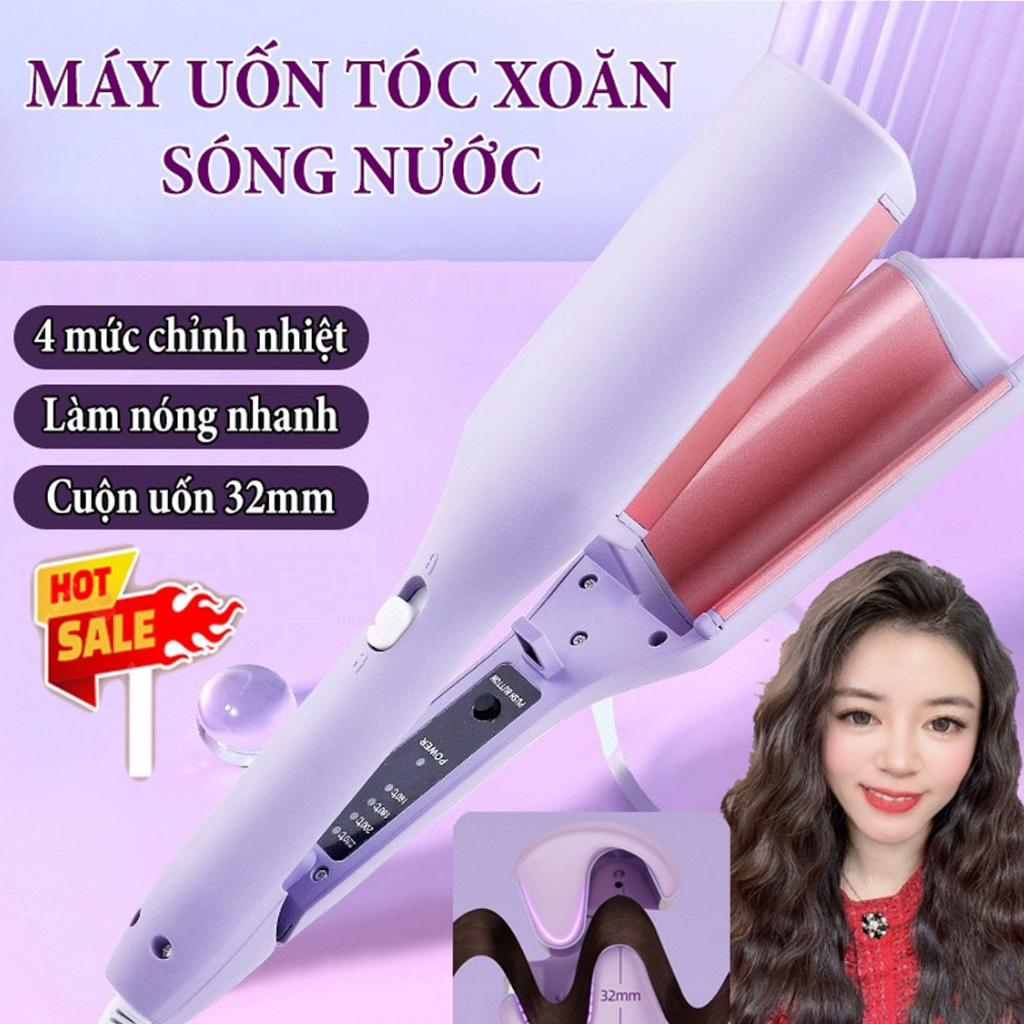 Máy Uốn Tóc Sóng Nước Đa Năng 32mm 4 Nấc Nhiệt Độ, Chất Liệu Gốm Sứ Ceramic Chống Cháy