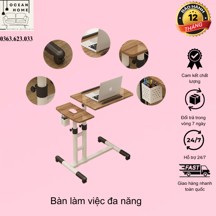 Bàn Làm Việc Di Động Đa Năng Thông Minh Gấp Gọn khung đôi,chân đế vuông - tròn ,chắc chắn bền đẹp,di chuyển tiện lợi