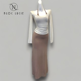 S200 - Set Đầm Dây Xoè Nhẹ + Áo Tay Dài Cổ Rộng - Ngọc Lucie