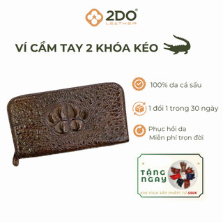 Ví Cầm Tay Da Cá Sấu 2 Khóa Kéo 2DO LEATHER - Kích Thước (21 x 12 x 4.5) Quà Tặng Cho Người Thân, Sang Trọng, Đẳng Cấp