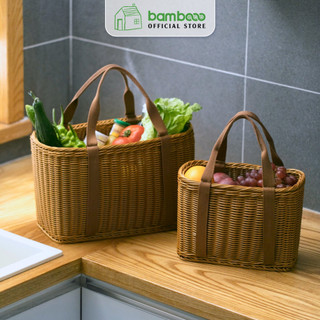 Túi đựng đồ hoa quả đi chợ, đi biển, dã ngoại BAMBOOO ECO giỏ có quai xách chịu lực, chịu nước thời trang đan cổ điển
