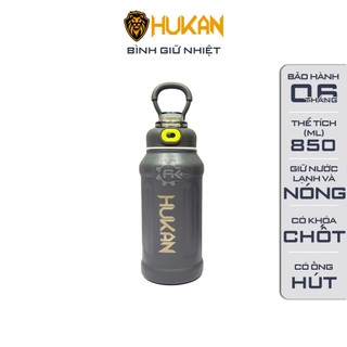 Bình giữ nhiệt HUKAN, Thể tích 850ml, Giữ nước nóng và lạnh, Có ống hút, móc treo, chốt cài