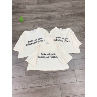 Áo croptop tay ngắn form rộng in 2 hàng chữ kiểu trước ngực cực xinh