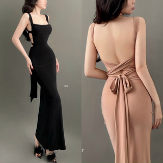 ĐẦM BODY HAI DÂY HỞ LƯNG BUỘC NƠ DÁNG ĐUÔI CÁ DÀI