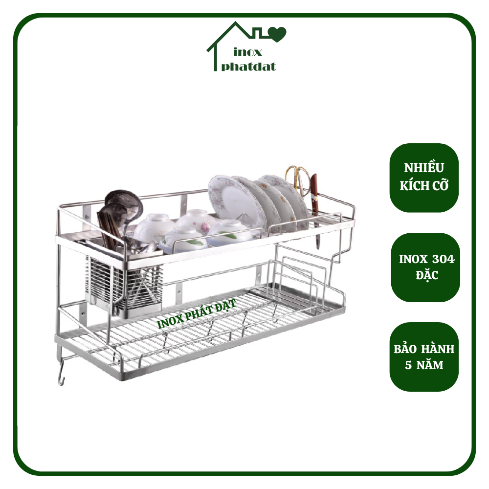 Kệ chén 2 tầng treo tường đa năng Inox 304 PHÁT ĐẠT (nhiều size) không sét, rổ úp chén (SP116)