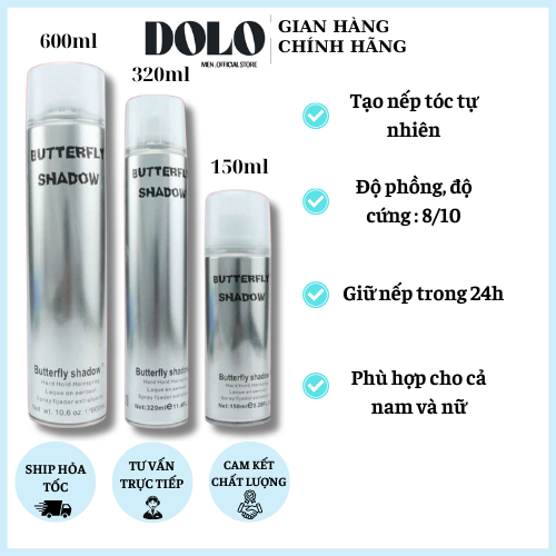 Gôm xịt tóc Bu.tterfly Shadow Weilaiya – 150ml 320ml 600ml , Gôm bạc giữ nếp cứng tạo kiểu nam nữ