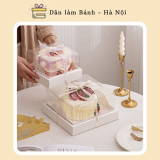 Hộp mica đựng bánh sinh nhật bánh kem, mini kèm đế cao cấp( k kèm nơ)