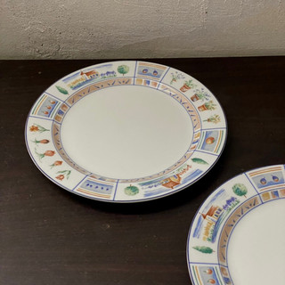Gốm Nhật 2hand - Đĩa hoạ tiết ngôi nhà kiểu vẽ tay vintage