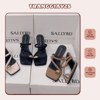 Guốc xỏ ngón đan dây gót trong suốt 9p màu đen và kem sang chảnh dễ phối đồ G5