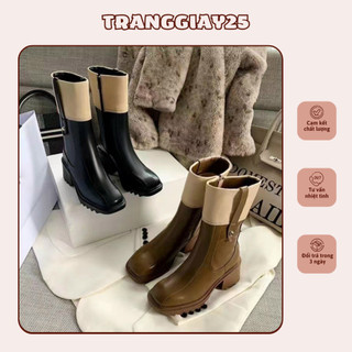 Giày bốt da nữ Martin boots mũi vuông đế dày 6p cao đến bắp chân B68